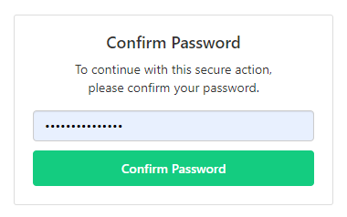 Screenshot of Password Confirmation